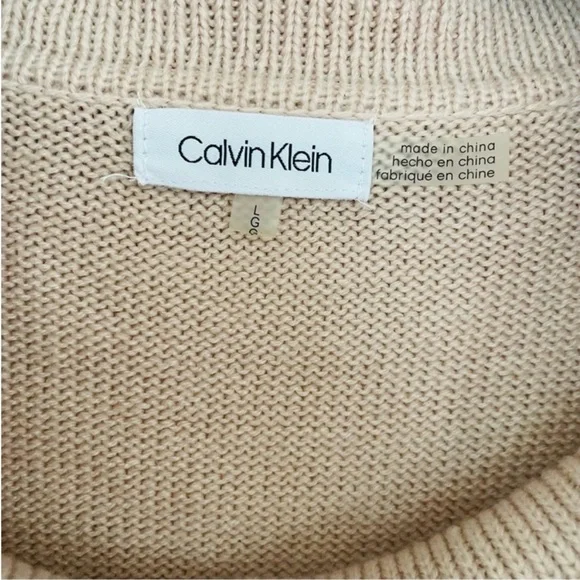 Calvin Klein Wool Blend Oversized Turtleneck Sweater White Light Pink Size L - Picture 7 of 9